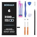 bokman Batterie pour iPhone 6, 3500mAh, Batterie Polymère Li-ION Haute Capacité avec Trousse à Outils et Bandes Adhésives
