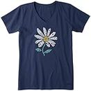 Life is Good Damen-T-Shirt mit Blumenmuster, Baumwolle, kurzärmelig, Grafik, V-Ausschnitt, Superpower Daisy, tiefdunkelblau, Groß