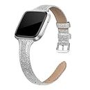 QusFy Genuine Leather Bands Compatible with Fitbit Versa 2 / Fitbit Versa Lite & SE/Fitbit Versa, Slim Thin Leather Band Strap for Versa Women (5.7" - 7.8"), Black, Champagne, Rose Gold
