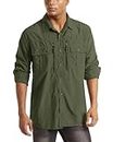 MAGCOMSEN Fishing Shirts for Men Long Sleeve Summer Casual Tops Quick Dry Breathable Shirts for Hiking Camping Clothes Mens Sun Protection Tactical T-Shirts Army Green