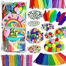 FUNZBO 1200pcs+ Arts and Crafts Supplies for Kids - Craft Kits with Pipe Cleaners, Pom Poms for Crafts, Popsicle Sticks for Crafts, Crafts for Kids Ages 4-8, Birthday Gifts for Kids, Girls & Boys
