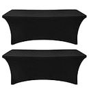 SEPARO - 2Pack, 6FT Spandex Table Cover Black Fitted Rectangular Tablecloth Stretchable Fabric Lycra Tablecloth 6 ft Wrinkle-Free for Party Tradeshows Banquet Weddings Cocktail, 2 Pcs