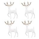 Hosfairy 4Pcs White Reindeer Figurine Christmas Reindeer Cake Toppers Plastic Deer Ornament for Christmas Craft DIY Party Garden Yard Decor Supplies (Gold Brown Antler)