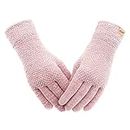 ViGrace Winter Touchscreen Gloves for Women Chenille Warm Cable Knit with 3 Touch Screen Fingers Texting Driving Elastic Cuff Thermal Glove(Pink,Large)
