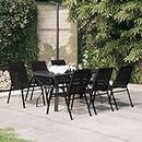 Rantry Casa Set de salle à manger de jardin 7 pièces noir, ensemble table et chaises de jardin extérieur, ensemble de meubles de jardin pour patio jardin balcon terrasse