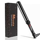 MICSTA Negative Ions Curling Iron Long Barrel Ceramic Coated, Dual Voltage Curling Wand Quick Heating, Beach Wave Hair Curler Fast Styling for Long Hair, with Glove and Mat, Black1-1/4 Christmas Gift