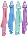 BRANDONN Fleece Supersoft Hooded Blanket Cum Wrapper for Babies (Pink, Blue, Green and Purple) - Pack of 4