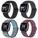 Vodtian 4 Pack Elastic Bands Compatible for Fitbit Versa 4/Versa 3/Fitbit Sense 2/Sense Band, Adjustable Nylon Stretchy Replacement Loop Straps for Fitbit Versa 4/Sense 2/Versa 3/ Sense Women Men