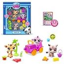 Bandai - Littlest Pet Shop - Safari Pack - 3 Tiere und Zubehör - Offizielle Lizenz - Set süßer Tierfiguren - BF00524