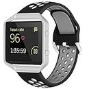 ESeekGo Compatible with Fitbit Blaze Bands for Men Women, Silicone Sport Breathable Replacement Bands with 1 Pack Silver Metal Frame Compatible with Fitbit Blaze Bands for Women Men, Large
