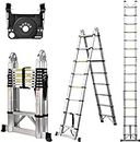 Soctone Telescoping Ladder A Frame, 16.5 Ft Compact Aluminum Extension Ladder, Telescopic RV Ladder for Camper Trips Motorhome with Tool Platform and Stabilizer Bar, 330 lb Capacity, Black