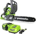 Greenworks 40V 12" Cordless Compact Chainsaw (Great for Storm Clean-Up, Pruning, and Camping), 2.0Ah Battery and Charger Included