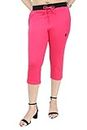 Alarm Women's 100% Cotton Plain/Solid Capri with Side Pockets - Stretch Pants for Sleepwear, Lounge Wear, Gym, Sports, Workout and Yoga(HotPink_2XL)
