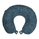 Ambesonne Navy and Teal Travel Pillow Neck Rest, Abstract Flourish Nature Inspired Pattern Leaves Blossoms, Memory Foam Traveling Accessory for Airplane and Car, 12", Dark Blue Turquoise