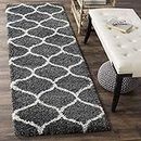 MALTA HOME FURNISHING Modern Modern Fluffy Silky Micro Fiber Polyster Carpet for Bedroom, Study Room, Kisd Room, Guest Room ETC (18X48 INCH, Grey and Ivory)
