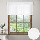 White Valances for Living Room Pocket 4 Panels Textured Faux Linen Curtain Sheer Valances for Windows Bathroom Kitchen Dining Room Rustic Farmhouse Boho Modern Chic Decor 52 x 18 Inch Length