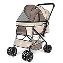 Penzlog Pet Stroller Dog Strollers for Medium Dogs and Cats with Reversible Handle, 360 Rotating Front Puppy Stroller for Small Dogs with Mesh Windows (Khaki)