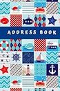 Address Book: Hardcover / Anchor Wheel Ship - Red Blue Teal Nautical Pattern / Track Names - Telephone Numbers - Emails in Small 6x9 Notebook ... Kids - Teen - Adult -Senior Citizen Gift