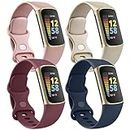 4 Pack Bands Compatible with Fitbit Charge 6 Bands/Fitbit Charge 5 Bands Women Men, Soft Sport Waterproof Replacement Wristbands Strap for Fitbit Fitbit Charge 6/5 Advanced Fitness Tracker (Small, Rose Gold/Gold/Wine Red/Navy Blue)