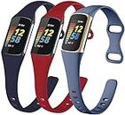 Zitel 3 Pack Silicone Bands Compatible with Fitbit Charge 5 Band for Women Men, Soft Slim Thin Sport Straps - Darkblue/Red/Bluegray