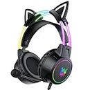 Lightweight Gaming Headsets with Removable Cat Ears,Gradient RGB Light, Wired Over- Ear Headphones for PC/PS4/PS5/XBOX/Switch, Virtual Surround Sound Noise Cancelling Mic, Auto-Adjust Headband, Black