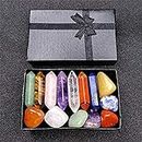 Premium Healing Crystals Kit in Gift Box - 7 Chakra Set Tumbled Stones, 7 Chakra Stone Set Meditation Stone Yoga Amulet With Gift Box