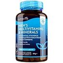 Men's Multivitamins and Minerals - 25 Essential Active Vitamins and Minerals with Added Maca Root and Panax Ginseng - 180 Vegan Tablets - No Synthetic Fillers or Binders - Made in The UK by Nutravita
