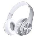 Bluetooth Headphones Over-Ear,Wireless Headphones with 6 EQ Modes, HiFi Stereo Foldable Headset with Microphone for Online Class, Office, PC, Phone (Silver)