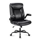 MZLEE Ergonomic Executive Office Chair Computer Desk Chair PU Leather Swivel Work Chair with Flip-up Armrest, Adjustable Height, Comfy for Office Home (Black)