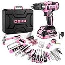 Pink Drill Tool Kit Set: 20V Cordless Power Drill Tool Box with Battery Electric Drill Driver for Women and Men Home Hand Repair Basic Toolbox Tools Sets Drills Case