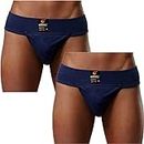 KD Willmax Gym Cotton Supporter (Pack of 2) Back Covered with Cup Pocket Athletic Fit Brief Multi Sport Underwear Gym, Fitness & Outdoor Inner Wear Soft Underpants(Ezee, NVY-2XL)