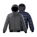 Triple F.A.T. Goose Puffer Jacket Men - Winter Jackets for Men - Verso Reversible Coats for Men - Down Jacket Men (Charcoal/Navy, Medium)