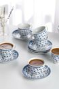 Porcelain Tea Coffee Cup Saucer Set of 6, Turkish Greek Arabic Espresso Cup Set