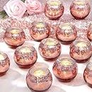 LAMORGIFT Rose Gold Glass Votive Candle Holders Set of 36 - Small Mercury Tealight Candle Holders Rose Gold Party Decorations for Wedding, Bridal Shower, Engagement, Birthday Party Table Centerpieces