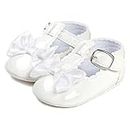 LACOFIA Infant Baby Girls T-Bar Anti-Slip Bowknot Princess Christening Shoes, A White, 6-12 Months