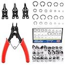 Glarks 261Pcs Snap Ring Pliers and Snap Ring Set, A Snap Ring Pliers with 4 Interchangeable Jaws and 260Pcs Internal External CirClips Assortment Kit for Axles, Shafts and Other Moving Parts