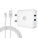 Nu Republic Sprint Streak 15.5W Dual USB Port Wall Charger with 1M Micro USB Cable, Multi-Layer Smart Chip Protection, Fast Charging Adaptor for All iOS & Android Devices (White)