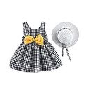 Baby Girls Plaid Tutu Dress Summer Sleeveless Backless Princess Birthday Party Dresses Toddler Little Girl First Communion Pageant Flower Bowknot Sundress with Straw Hat Outfit Clothes Black 18-24M