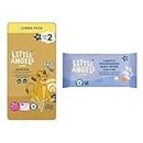 Little Angels Size 2 Nappies Newborn Disney Jumbo 60 Pack + 60 Lightly Fragranced Baby Wipes
