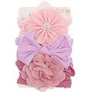 3pcs Baby Girls Headbands For Kids Infants Toddlers, Solid Color Hair Bows Hairbands, Elastic Turban With Flower Decor, Hair Accessories For Baby Shower Gifts 3#