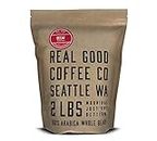 Real Good Coffee Company - Whole Bean Coffee - Decaf Medium Roast Coffee Beans - 2 Pound Bag - 100% Whole Arabica Beans - Grind at Home, Brew How You Like