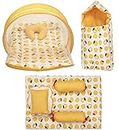 Infantbond Combo of Baby Bed with Net | Carry Bag | 4 Pcs Bedding Set(0-6 Months, Lemon Yellow, Baby Size, Cotton)
