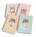 4pcs A5 Small Spiral Notebooks Ruled Bullet Journals Sketchbook Planner 8.3'' x 5.9'' 160 Pages Diary Memo Note Pads for Students, Office, School Supplies (Cat)