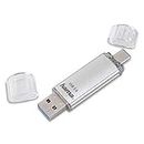 Hama 128GB USB-Speicherstick mit USB 3.0&USB 3.1-Type-C (2-in-1 USB-Stick, z.B.für Android Handy, Tablet, Computer, Notebook, MacBook, OTG, 40MB/s) USB-Typ-C Handy-Stick, Doppel Memory-Stick silber