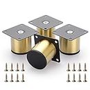 BTSKY 4Pcs 2 Inch Stainless Steel Furniture Legs Feets - Metal Adjustable Furniture Risers Heavy Duty Replacement Legs Extenders for Cabinet Desk Table Sofa Chair,Worktop, Breakfast Bar, (Gold)