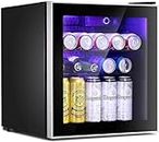 ADVWIN Mini Bar Fridge, Small Fridges Glass Door Mini Beverage Refrigerator 46L, Black