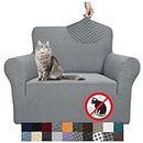 YEMYHOM Couch Cover Latest Jacquard Design High Stretch Sofa Chair Covers for Living Room, Pet Dog Cat Proof Armchair Slipcover Non Slip Magic Elastic Furniture Protector (Chair, Light Gray)
