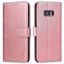 LOLFZ Wallet Case for Samsung Galaxy S8 Plus, Vintage Leather Book Case with Card Holder Kickstand Magnetic Closure Flip Case Cover for Samsung Galaxy S8 Plus - Rose Gold