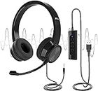 USB Headsets with Microphone, U17D 3m Length Noise Cancelling Headset Stereo Headphone for PC, Laptop USB/3.5mm, Multi-Use USB Headsets Earphone for Call Center
