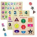Lefan Wooden Learning Educational Board for Kids, Puzzle Toys for 2 Years Old Boys & Girls (Alphabets, Numbers & Shapes) (ABC, Numbers & Shape)